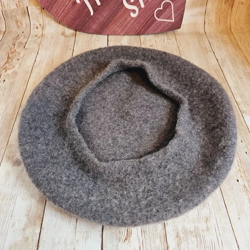 Women's rhinestone gray wool beret hat